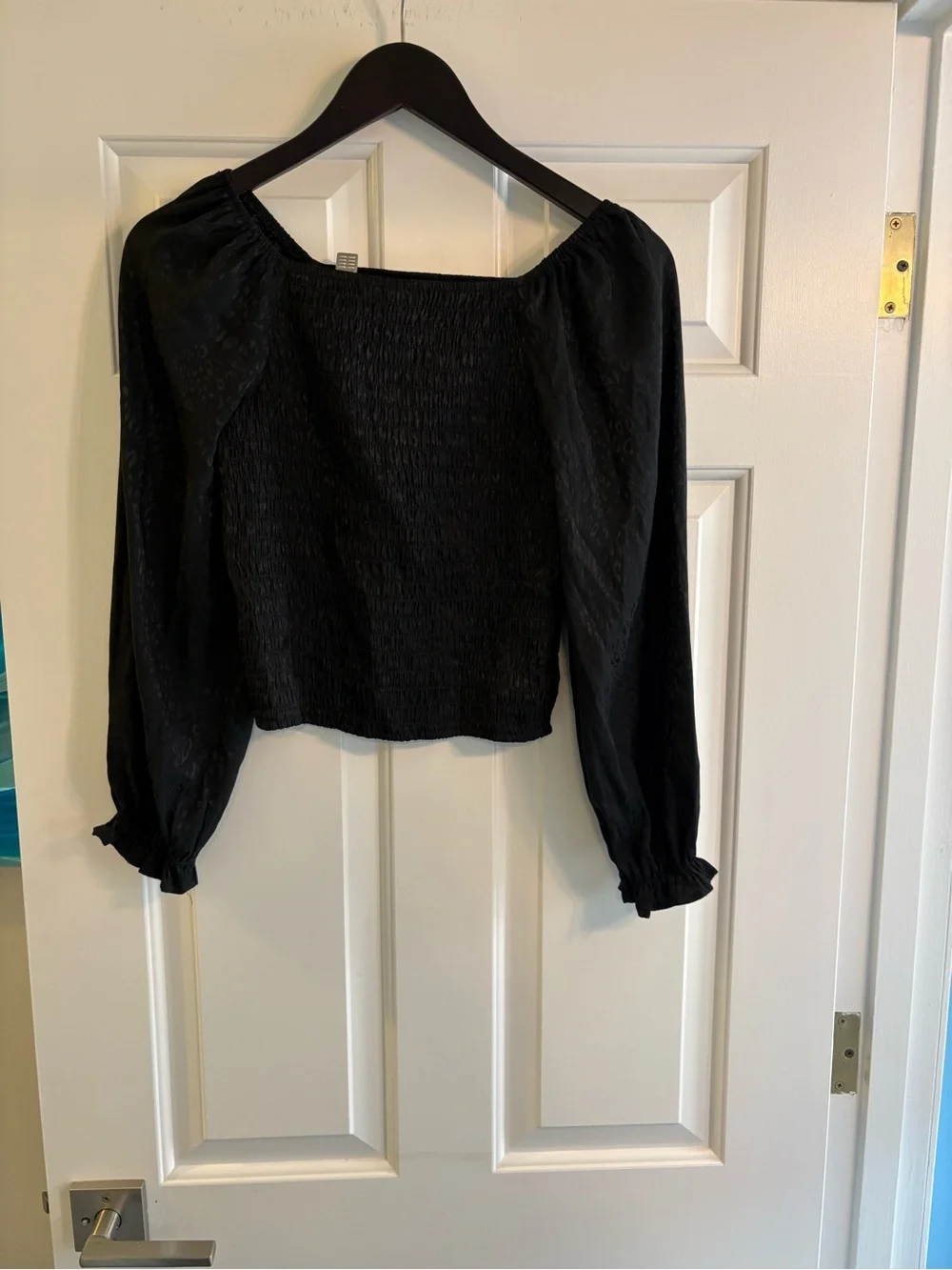 art class Black Smocked Crop Top with Puff Sleeves